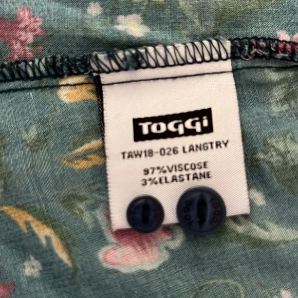 TOGGI Womens Teal Blue Floral Equestrian Button Down Blouse Size US 8 - Picture 3 of 5